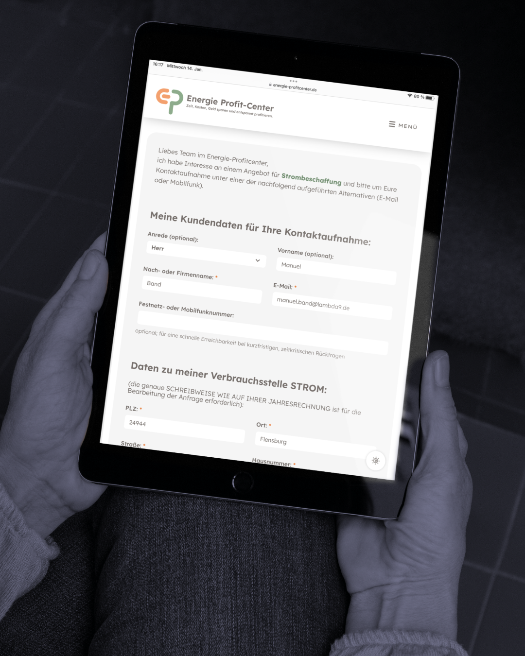Kontaktformular auf iPad